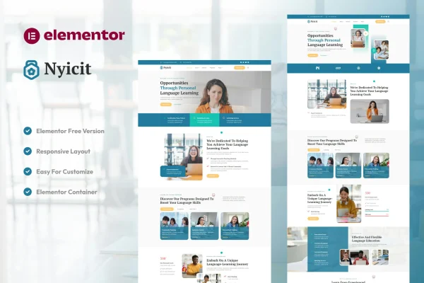 Nyicit language course and learning center Elementor template kit preview