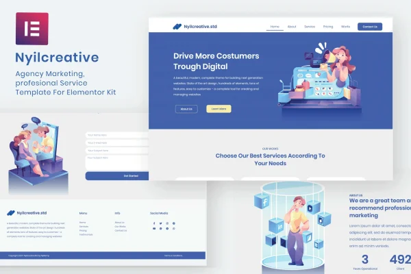 Nyil business agency Elementor template kit cover showing website page layouts