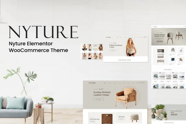 Nyture Elementor WooCommerce theme preview showing an online store layout