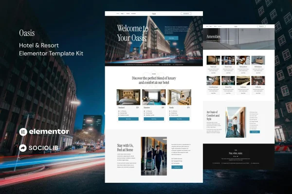 Oasis hotel and resort Elementor template kit preview