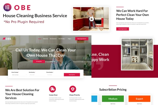 Obe house cleaning business Elementor template kit cover image