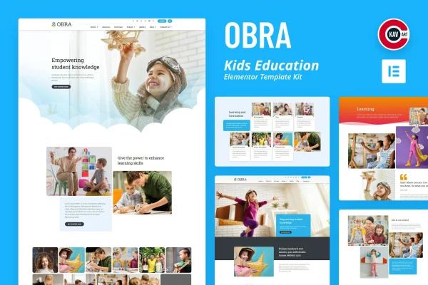 Obra kids education and school Elementor template kit preview