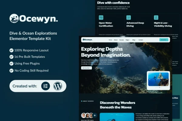 Ocewyn dive and ocean Elementor template kit cover image
