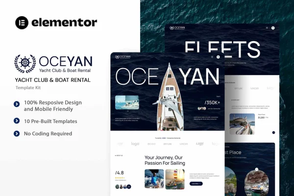 Oceyan yacht club and boat rental Elementor template kit preview