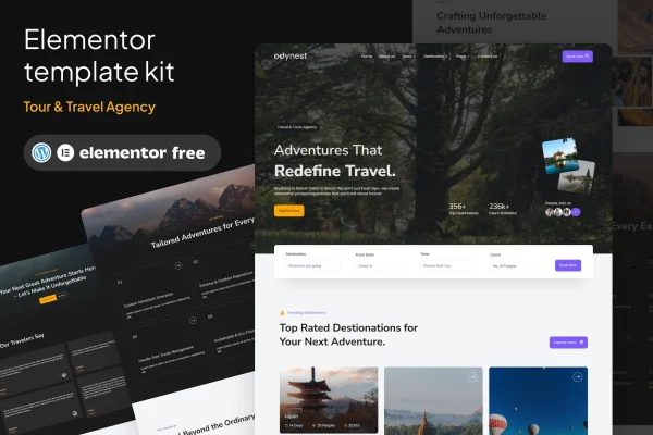 Odynest travel and tour agency Elementor template kit preview