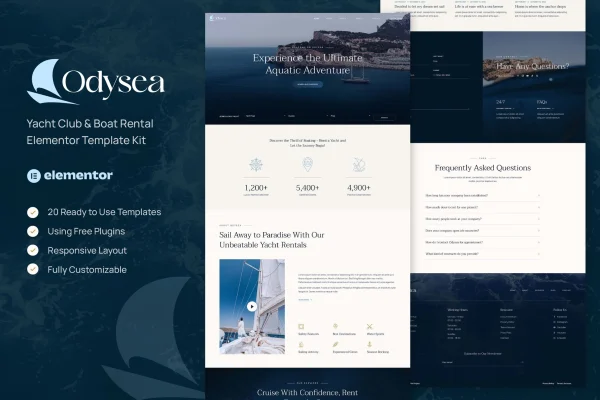 Odysea yacht club and boat rental Elementor template kit preview