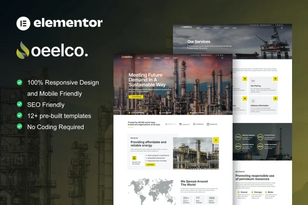 Oeelco oil company and industrial Elementor template kit preview