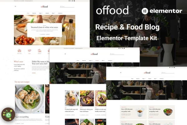 Offood recipe and food blog Elementor template kit preview