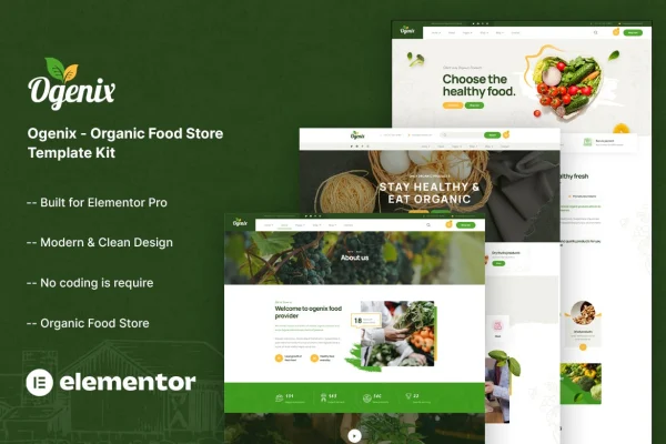 Ogenix organic food store Elementor template kit preview