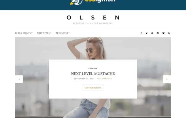 Olsen Pro WordPress blog theme preview with fashion and lifestyle post layout
