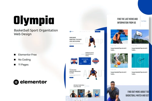 Olympia basketball sport organization Elementor template kit preview