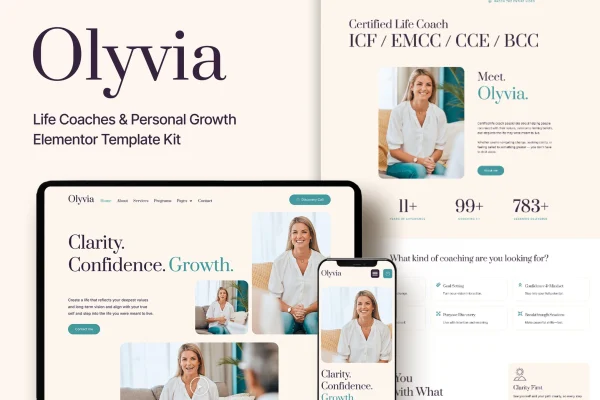 Olyvia life coach Elementor Pro template kit preview