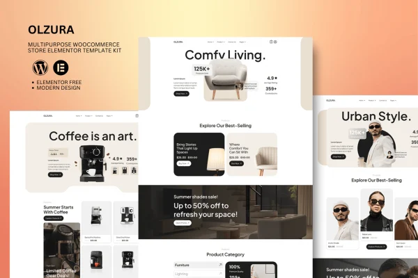 Olzura WooCommerce store Elementor template kit preview