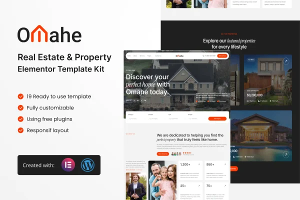 Omahe real estate and property Elementor template kit cover image