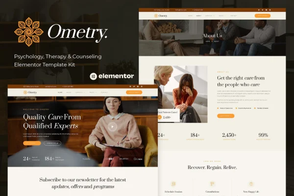 Ometry psychology therapy and counseling Elementor template kit preview