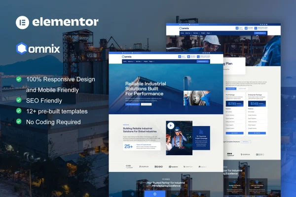 Omnix industrial and manufacturing Elementor template kit preview