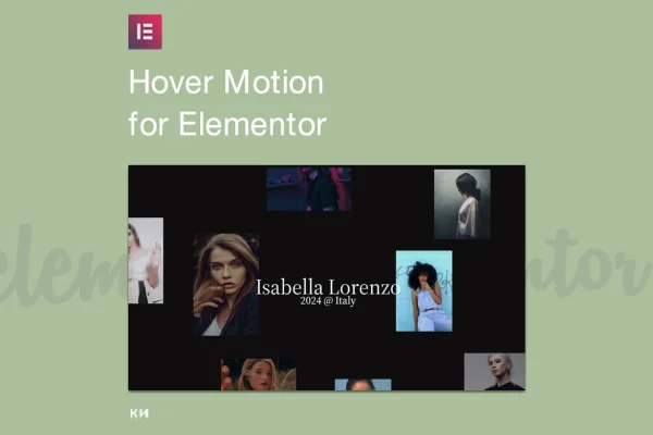 On-Hover Motion Grids for Elementor plugin banner showing an animated image grid