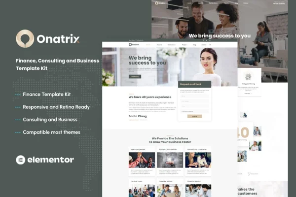Onatrix finance consulting and business Elementor template kit preview