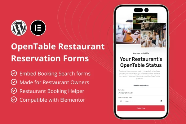 OpenTable Restaurant Reservation Forms plugin banner for Elementor
