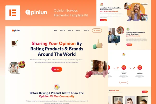 Opiniun opinion surveys Elementor template kit cover image