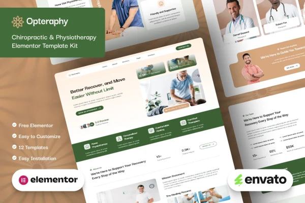 Opteraphy chiropractic and physiotherapy Elementor template kit preview