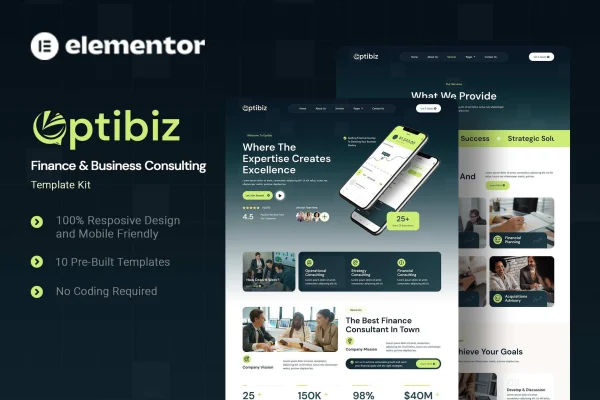 Optibiz finance and business consulting Elementor template kit preview