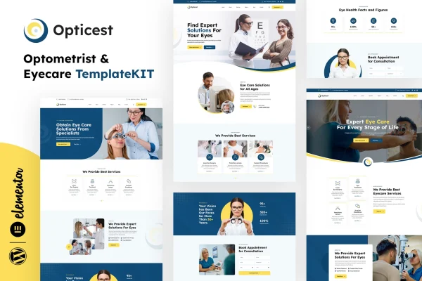 Opticest optometrist and eyecare Elementor template kit preview