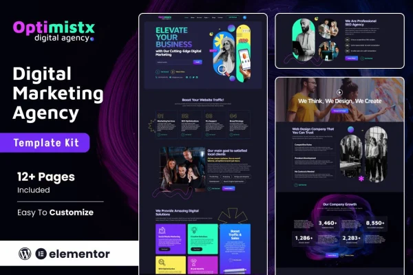 Optimistx SEO and digital agency Elementor template kit preview