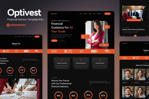 Optivest financial advisor Elementor template kit preview