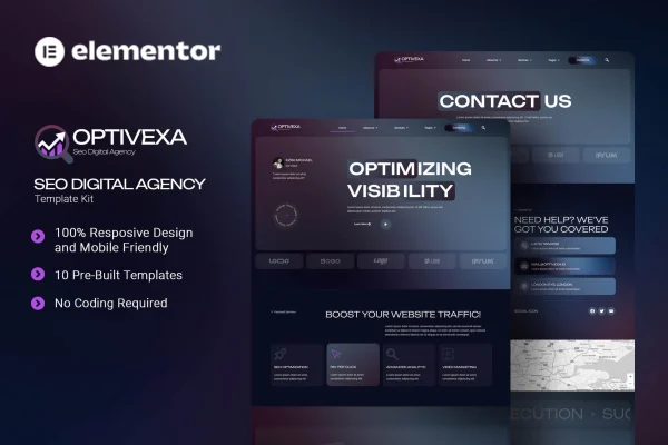 Optivexa SEO digital agency Elementor template kit preview