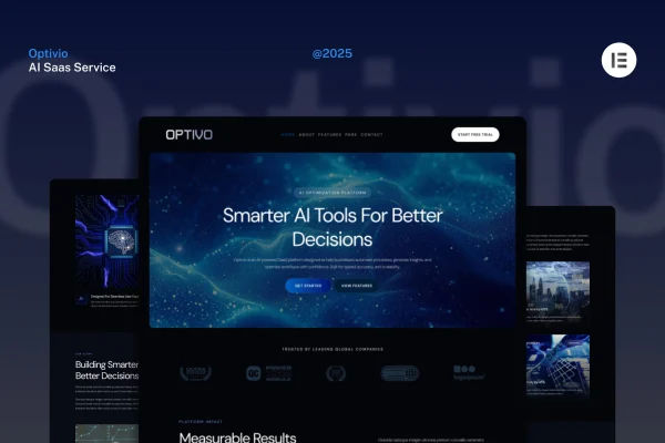 Optivio dark AI and SaaS Elementor template kit preview