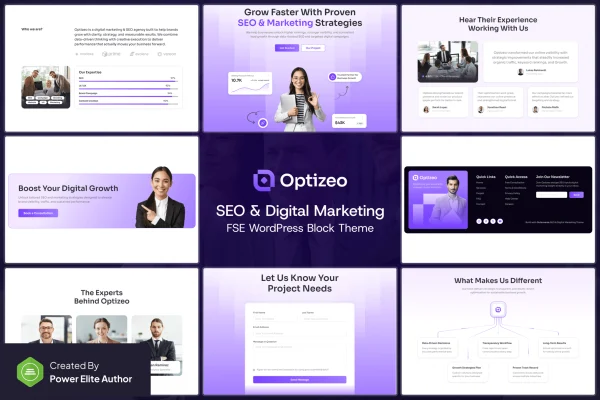 Optizeo SEO digital marketing WordPress block theme preview