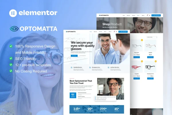 Optomatta optician and optical store Elementor template kit preview