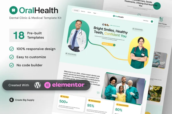 OralHealth dental clinic Elementor template kit preview