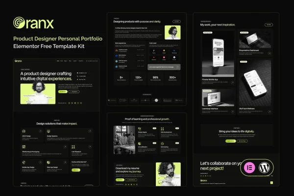 Oranx product designer personal portfolio Elementor template kit cover image