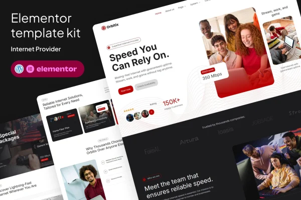 Orbitix broadband and internet provider Elementor template kit preview