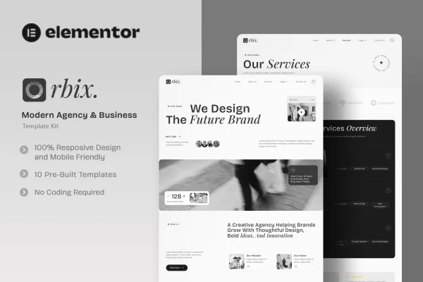 Orbix Elementor template kit cover showing modern agency and business page layouts