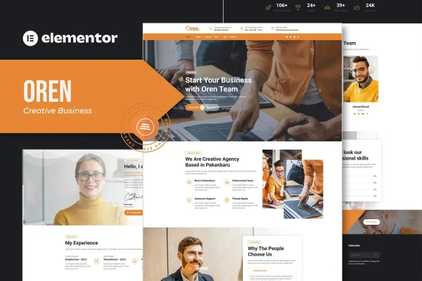 Oren creative business Elementor template kit page previews