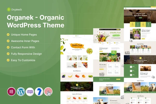 Organek organic WordPress theme preview for eco-friendly and organic food websites
