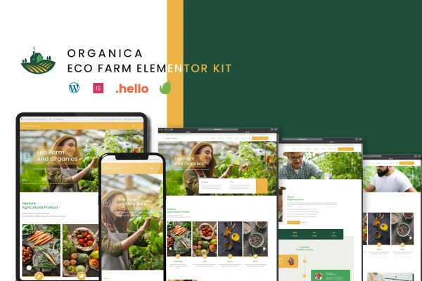 Organica eco farm Elementor template kit preview with farm website page layouts