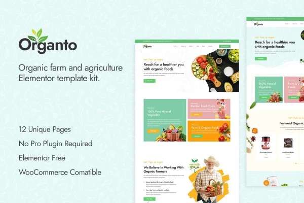 Organto organic food Elementor template kit preview
