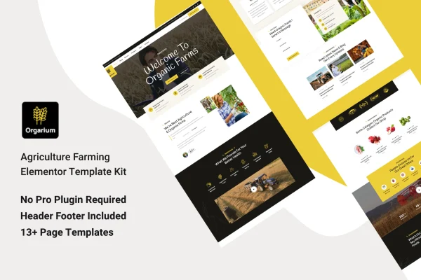 Orgarium agriculture and organic farming Elementor template kit preview