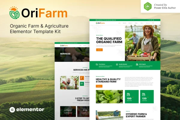 OriFarm organic farm and agriculture Elementor template kit preview