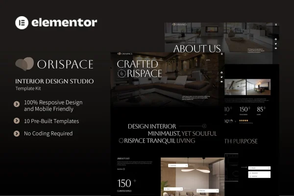 Orispace interior design studio Elementor template kit preview