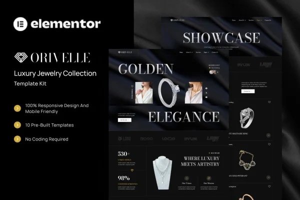 Orivelle luxury jewelry Elementor template kit preview