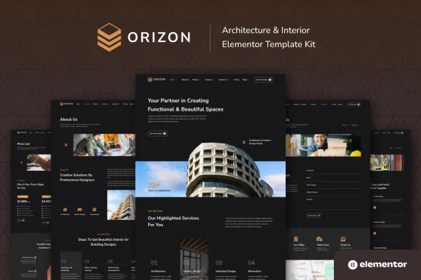 Orizon architecture and interior design Elementor template kit preview