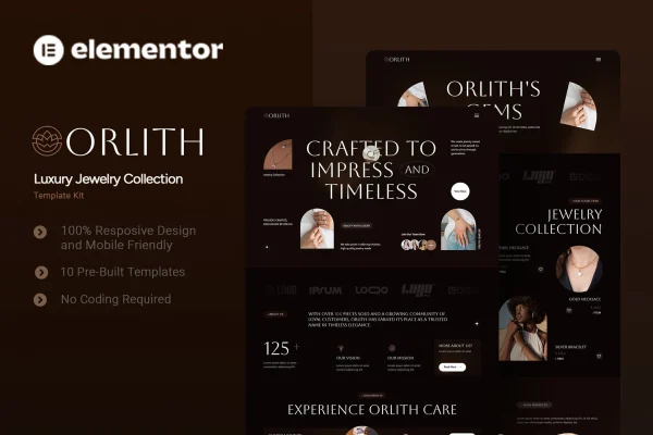 Orlith luxury jewelry Elementor template kit preview