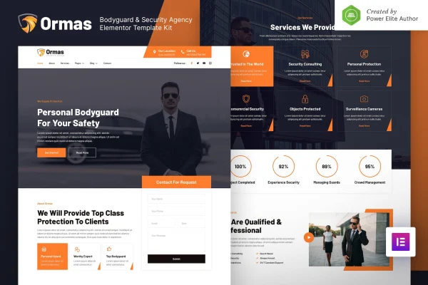 Ormas bodyguard and security agency Elementor template kit preview