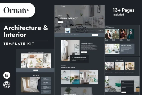 Ornate architecture and interior design Elementor template kit cover image