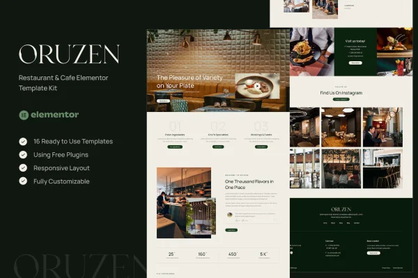 Oruzen restaurant and cafe Elementor template kit preview